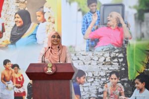 First Lady speaking at the Happiness Index launching ceremony